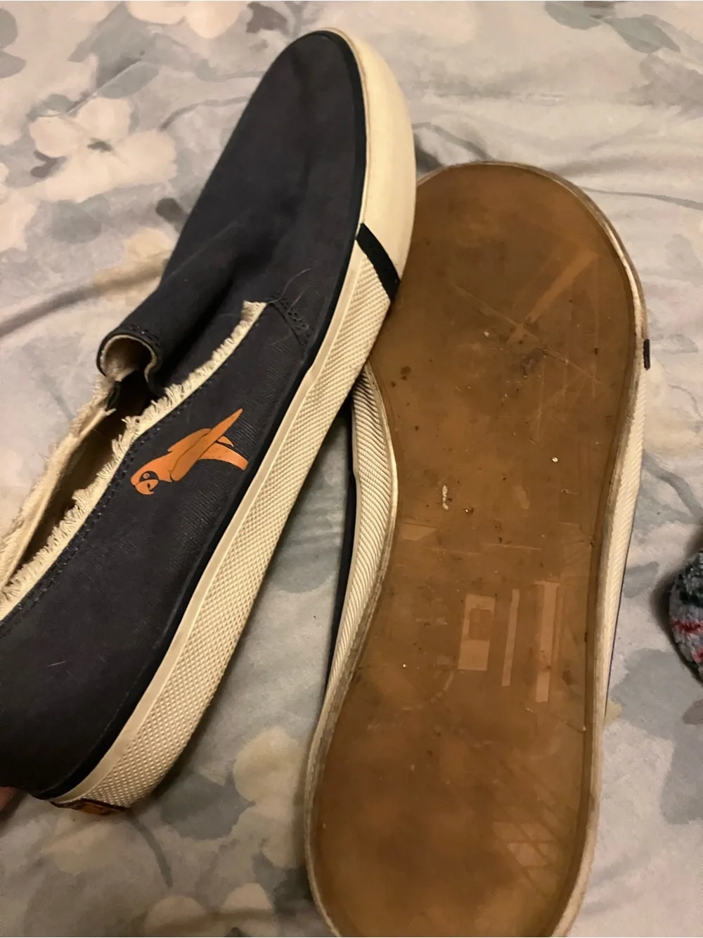 Margaritaville Navy Canvas Slip-On Shoes with Orange Palm Accent-size 10